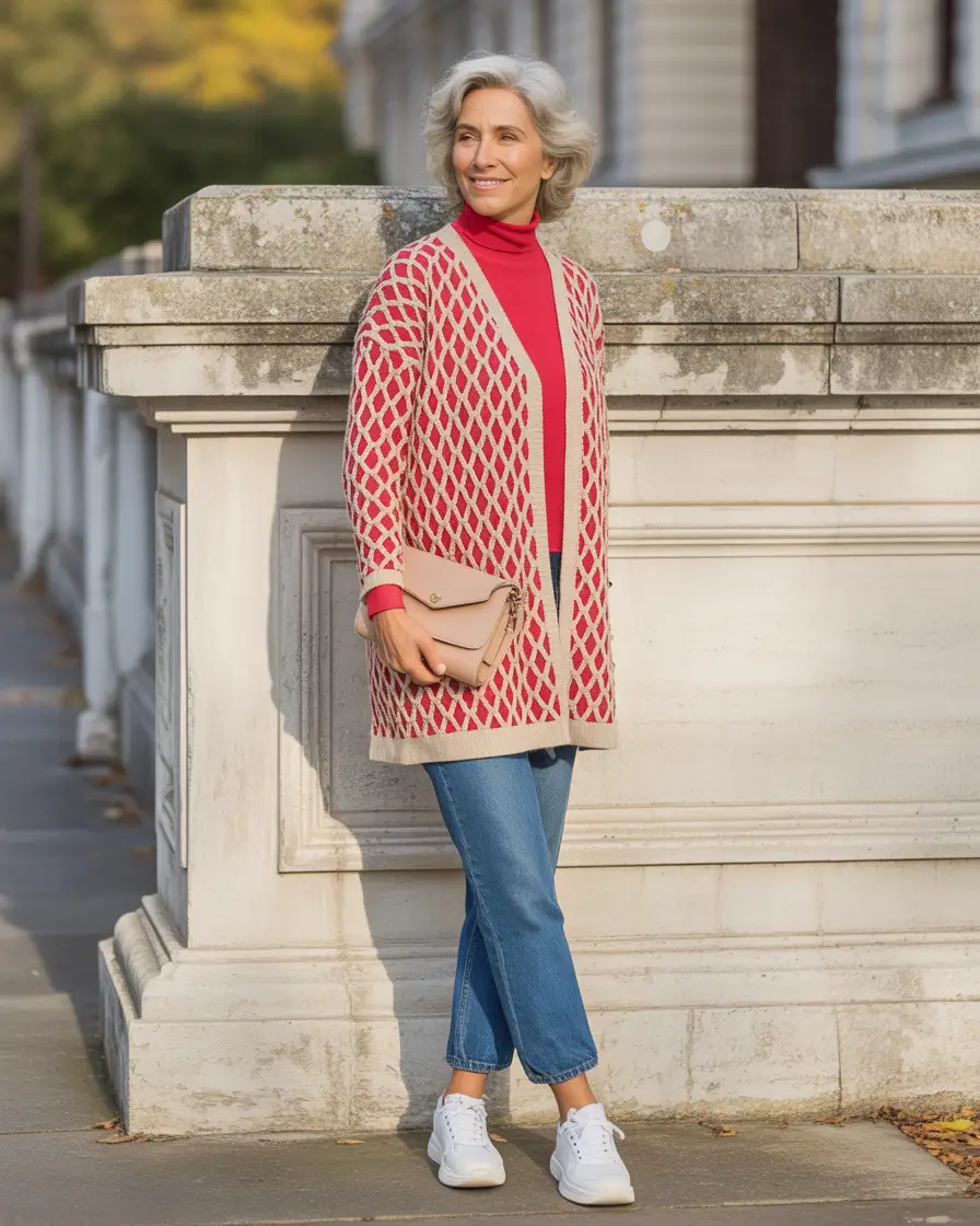 2025 fall outfits inspiration for women over 60 – Diamond Knit & Denim Dash
