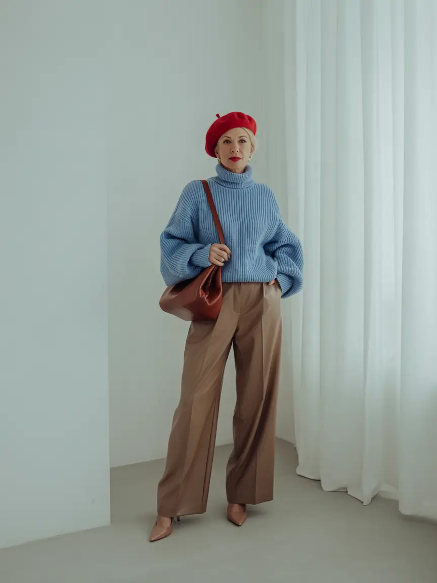 2025 fall outfits inspiration for women over 60 – Cornflower Knit Meets Parisian Pop