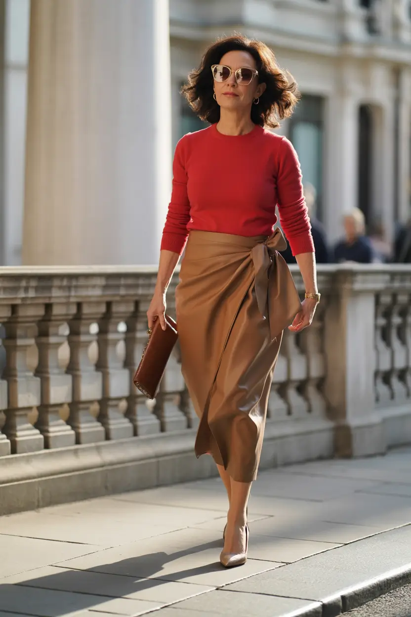 2025 fall outfits inspiration for women over 60 – Spice-Tone Wrap & City Stride