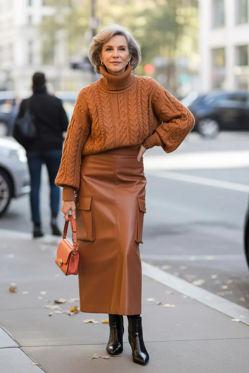 2025 fall outfits inspiration for women over 60 Caramel Cable & Cargo Chic