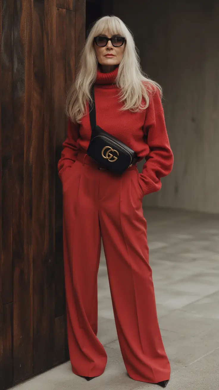 2025 fall outfits inspiration for women over 60 Saturated Scarlet Monochrome
