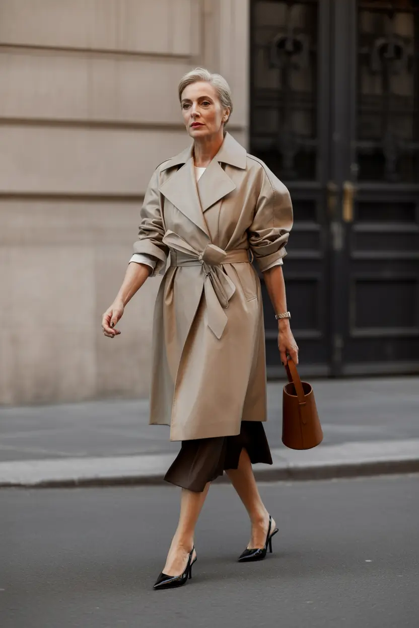 2025 fall outfits inspiration for women over 60 – City-Slick Belted Trench