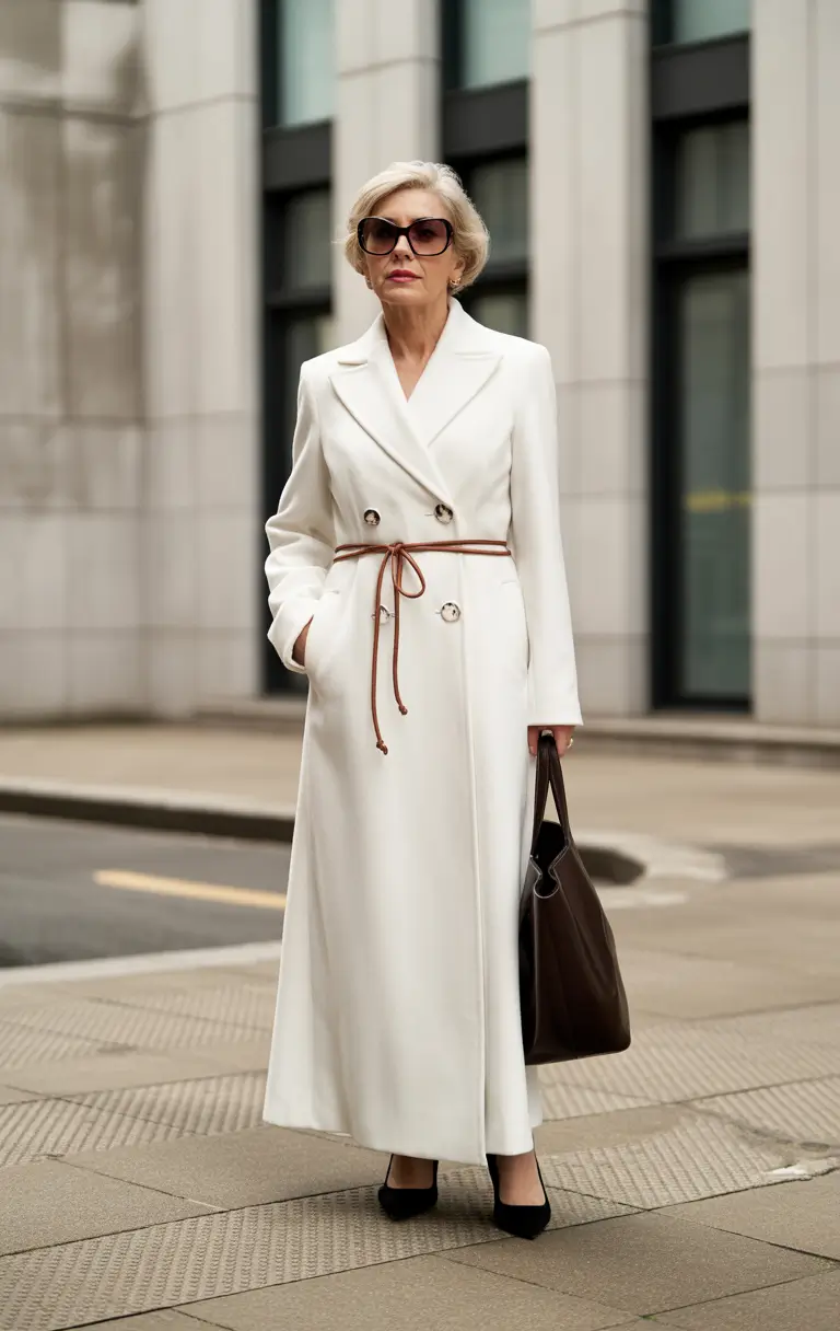 2025 fall outfits inspiration for women over 60 Ivory Belted Elegance