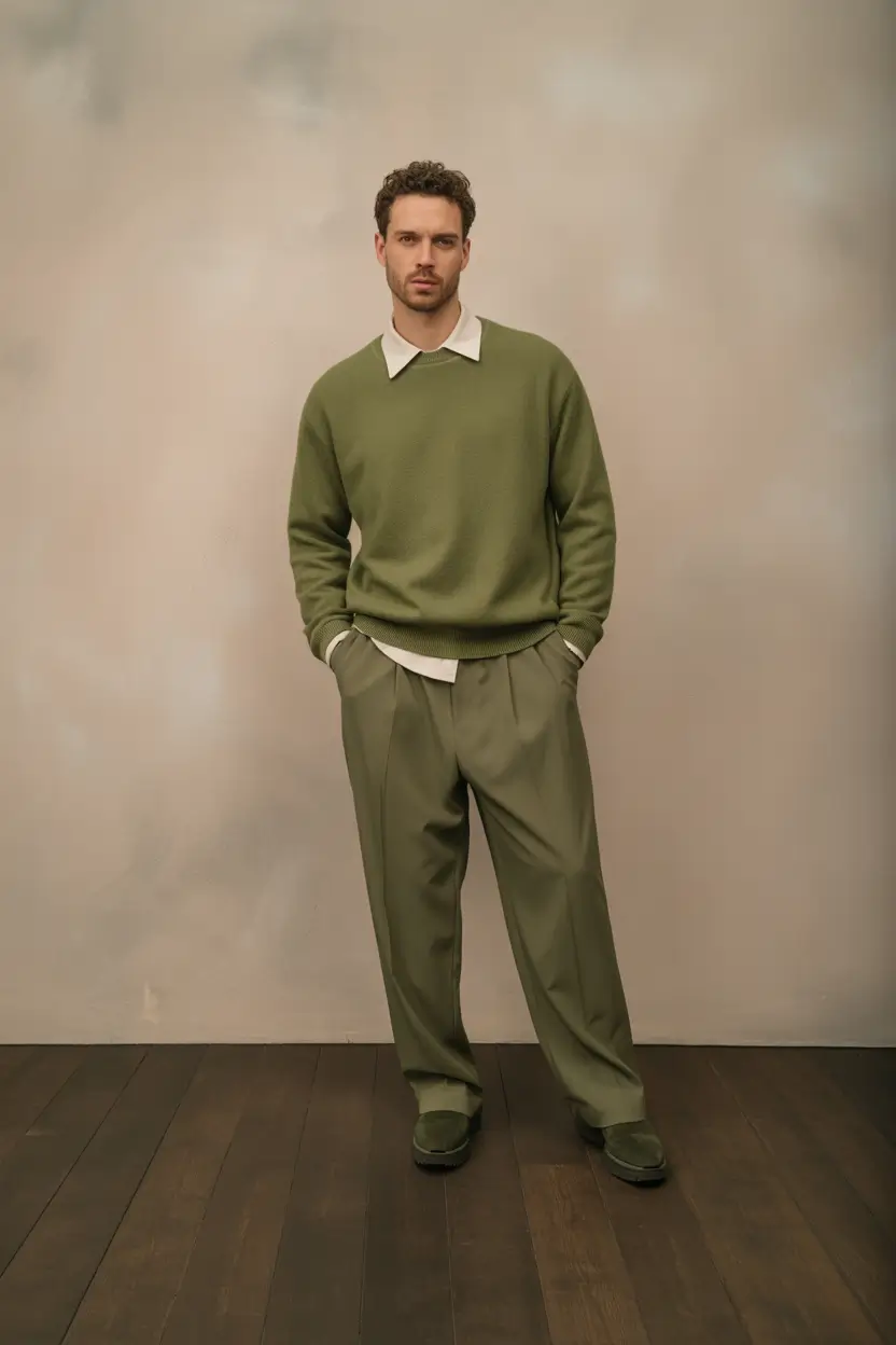 fall-business-casual-outfits-for-men-Retro-Green-Revival