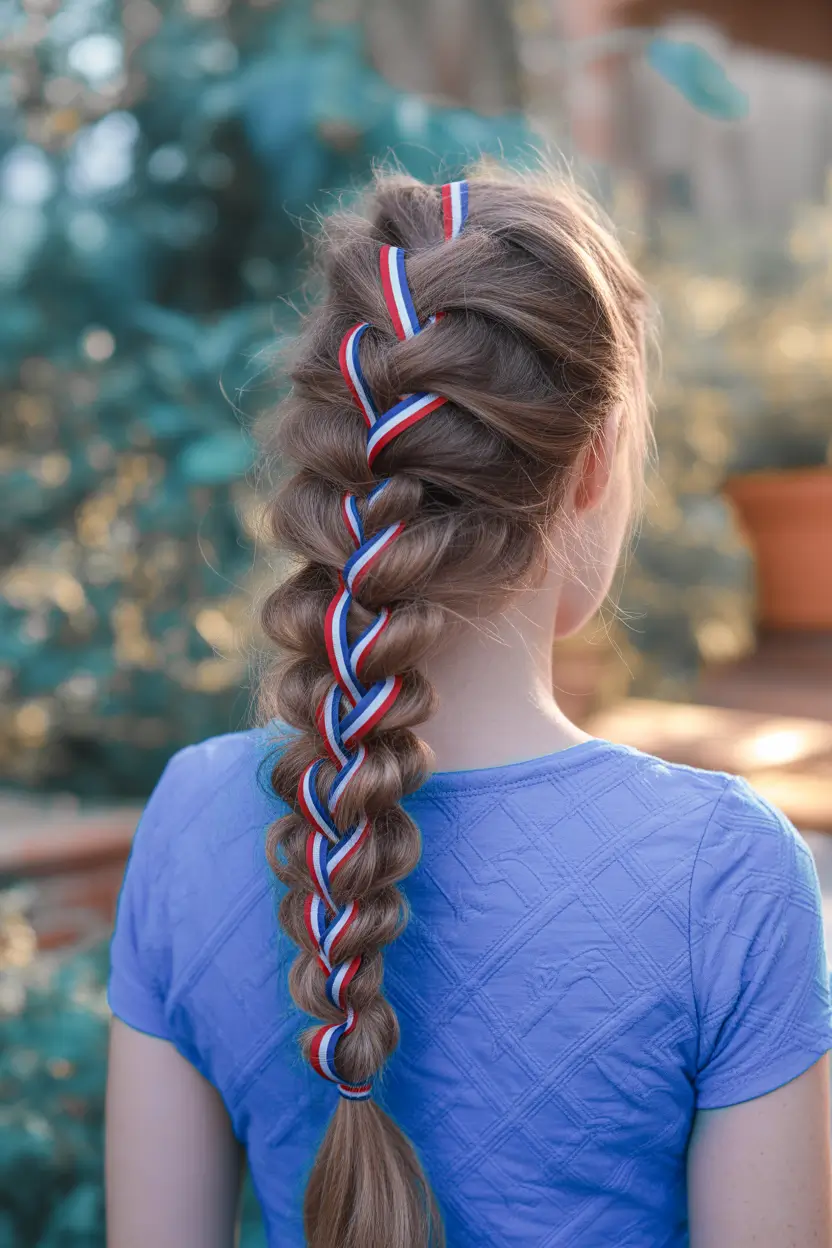 4th of July 2025 Hair Inspo for Every Style+French Braid with Ribbon Intertwine