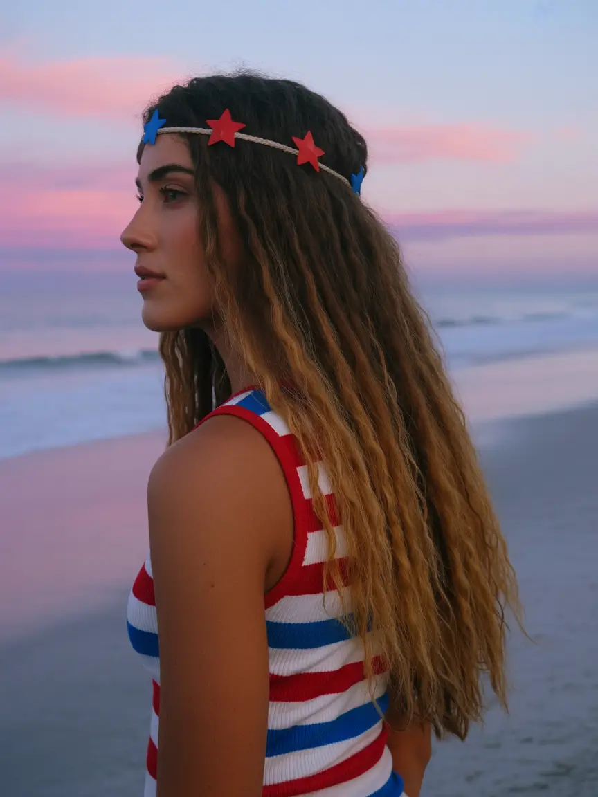 4th of July 2025 Hair Inspo for Every Style Sunset Boho Waves with Stars
