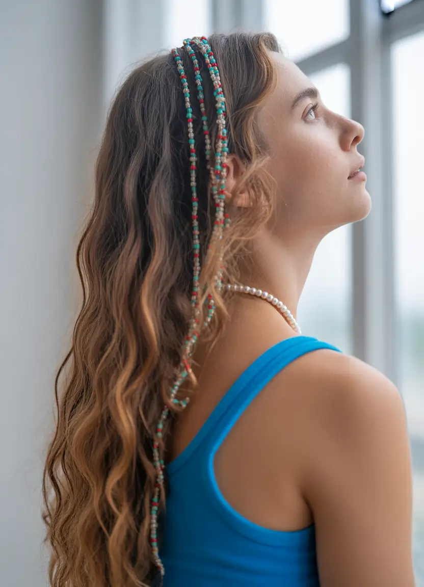 4th of July 2025 Hair Inspo for Every Style+Loose Waves with Patriotic Beads