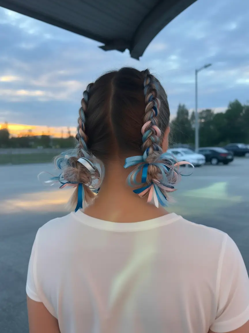 4th of July 2025 Hair Inspo for Every Style+Midnight Braids with Pastel Ribbon Raps