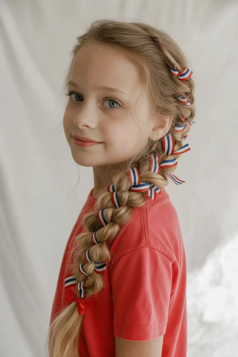 4th of July 2025 Hair Inspo for Every Style+Classic Braided Pony with Patriotic Pop