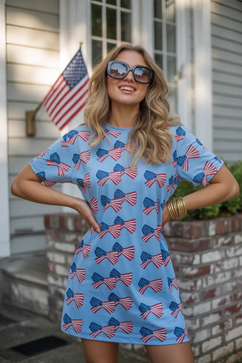 4th of July 2025 Outfits Easy & Cute ideas Backyard Bash in Bow Print Chic