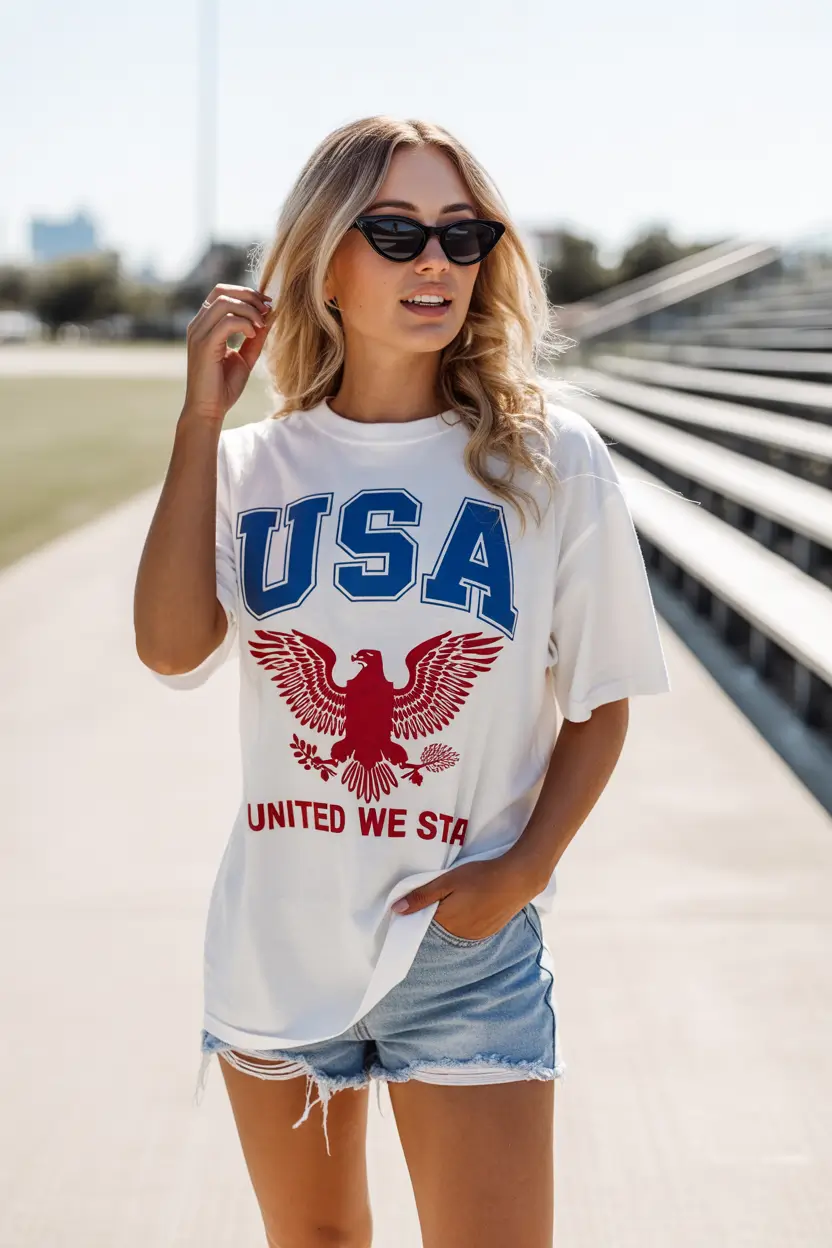 4th of July 2025 Outfits Easy & Cute ideas Game Day Glory in Graphic Eagle Energy