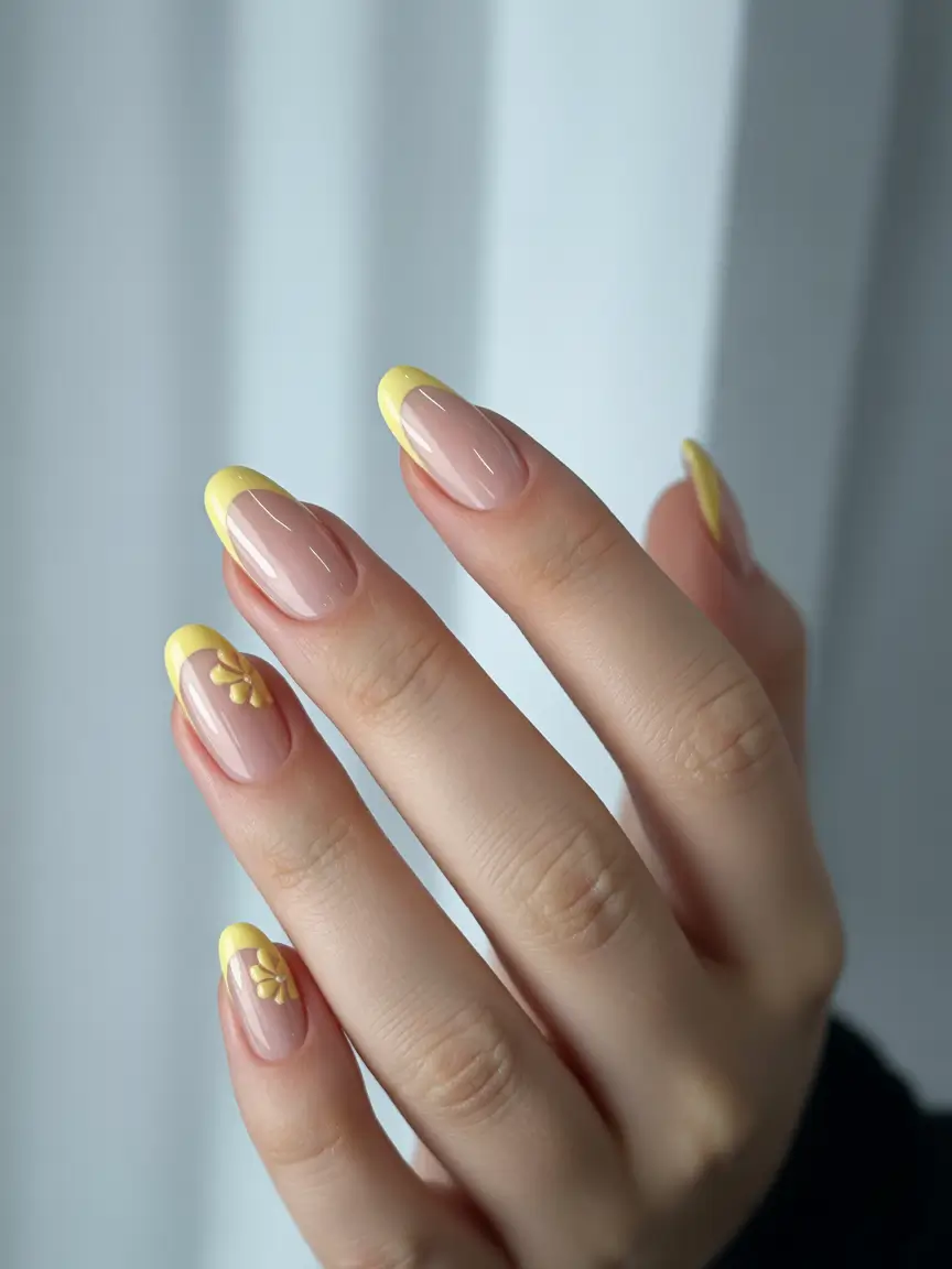 Almond Nail Inspo+Fresh Lemon French with Petal Detail