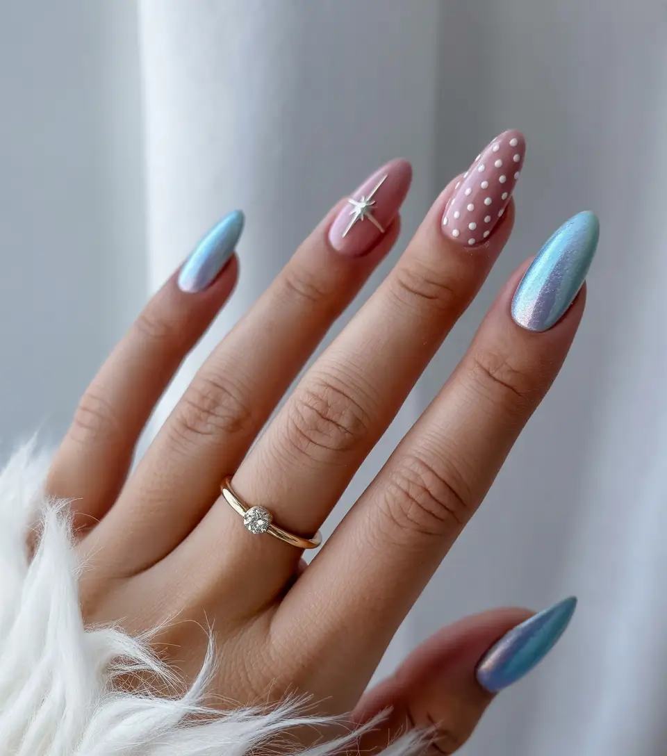 Almond Nail Inspo+Celestial Shimmer with Starry Details
