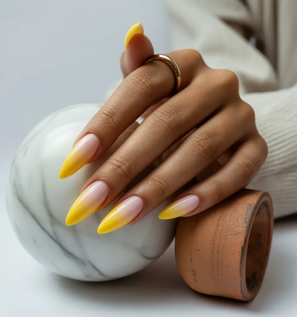 Almond Nail Inspo+Dipped in Honey Gradient