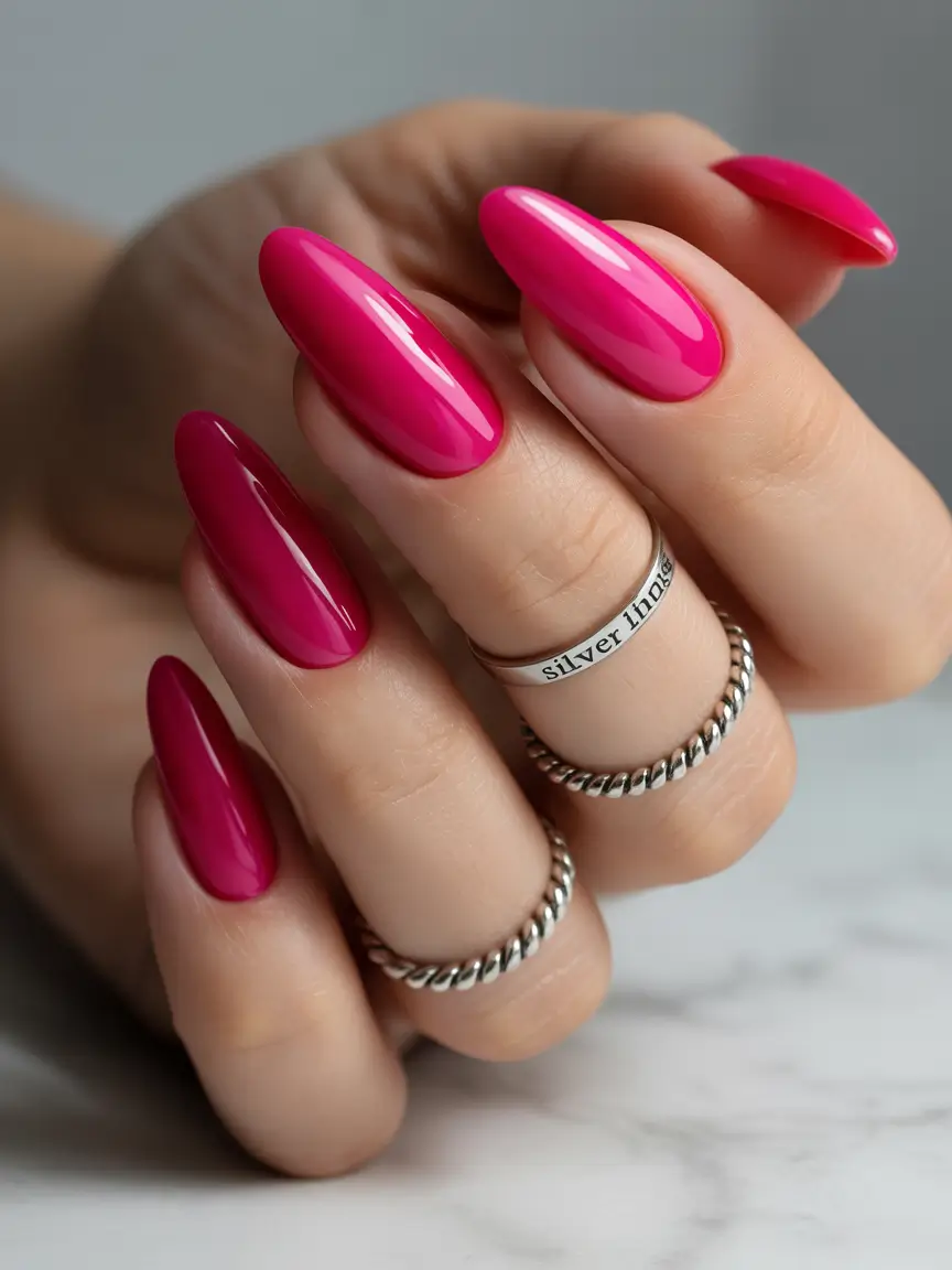 Almond Nail Inspo+Glossy Fuchsia Statement Set