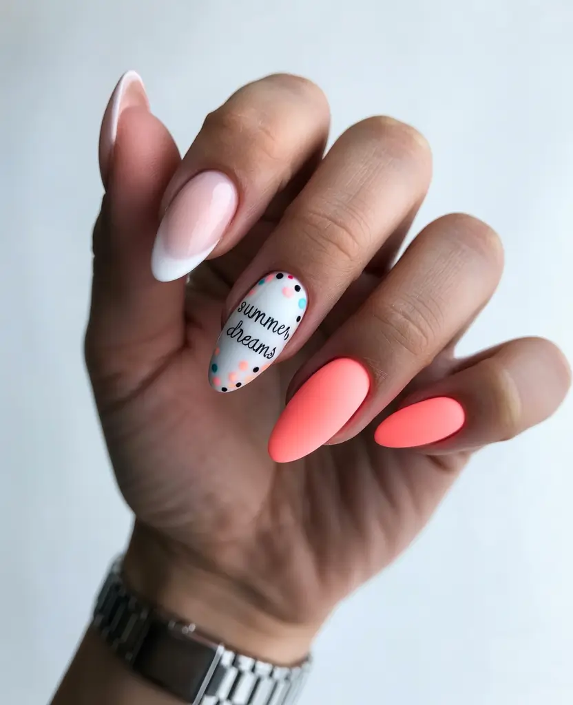 Almond Nail Inspo+Summer Dreams in Peach and Confetti