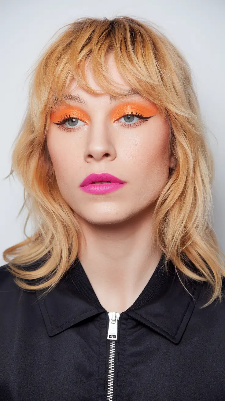 August hair color Golden Shag Mullet with Micro Bangs