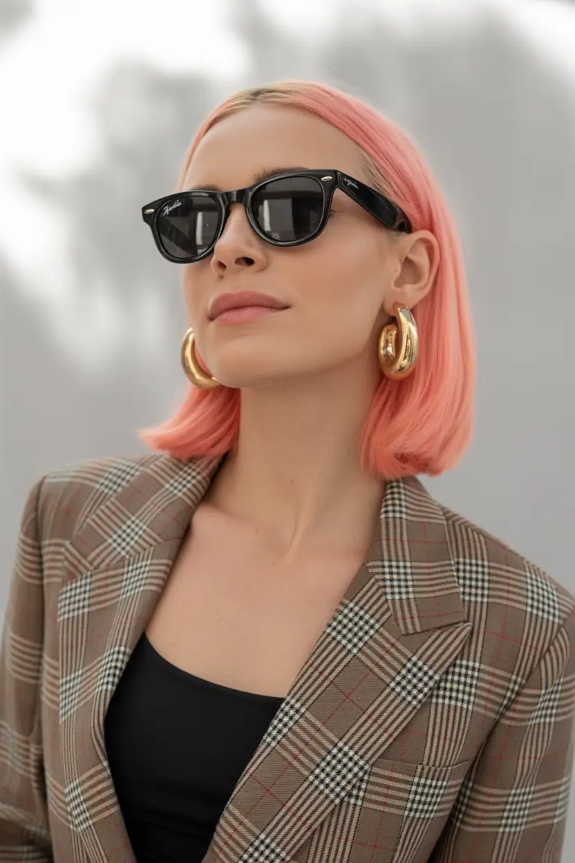 August hair color Blunt Coral Bob with High-Gloss Finish