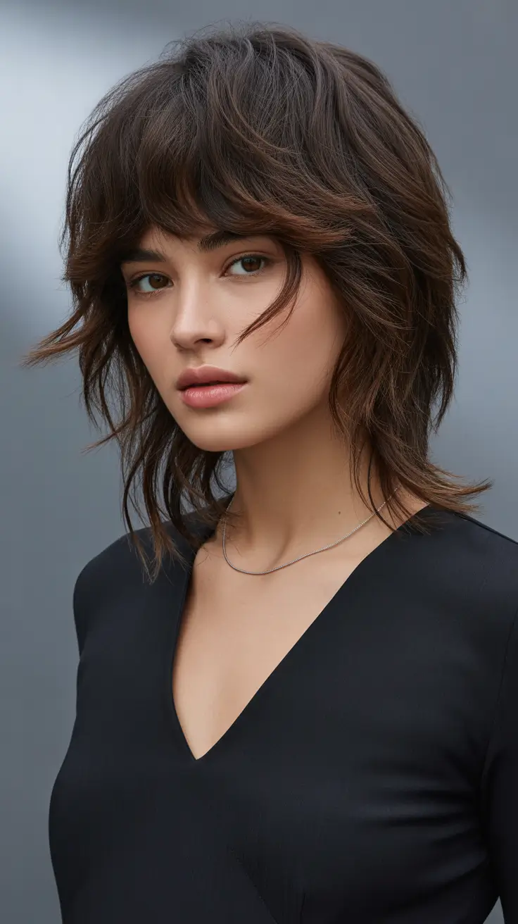 August hair color Modern Shag with Choppy Fringe