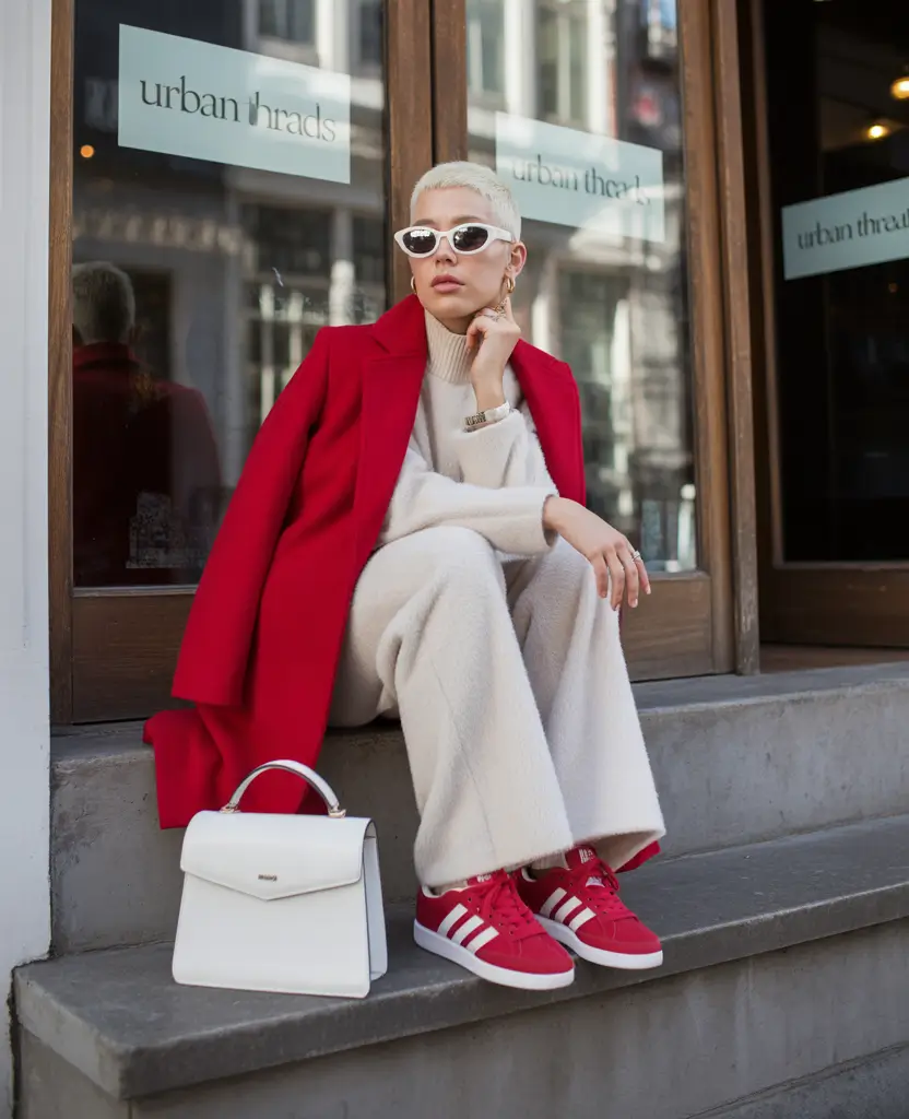 Autumn outfits 2025 Red Pop, White Chill
