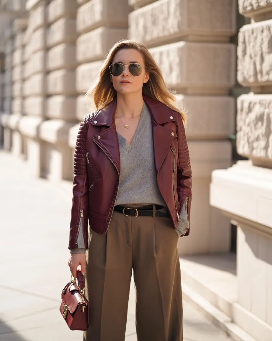 autumn outfits Bordeaux and Neutrals: Luxe Meets Street