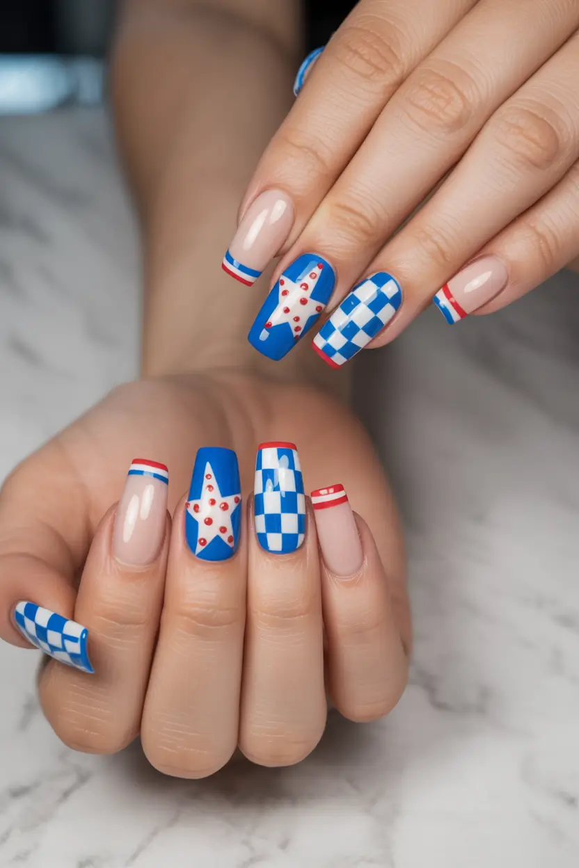 Best July Nail Colors for 2025 Checkered Pop Star