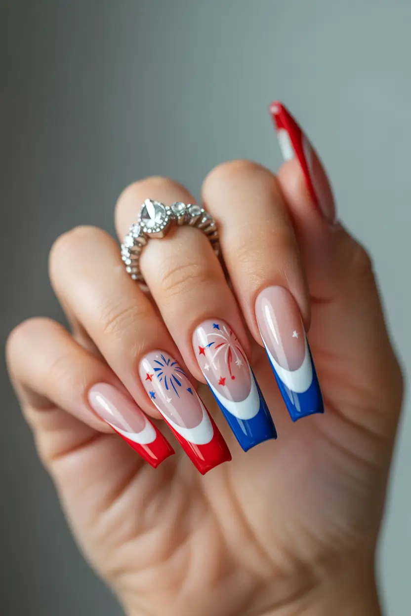 Best July Nail Colors for 2025 Firework French Tips with a Twist