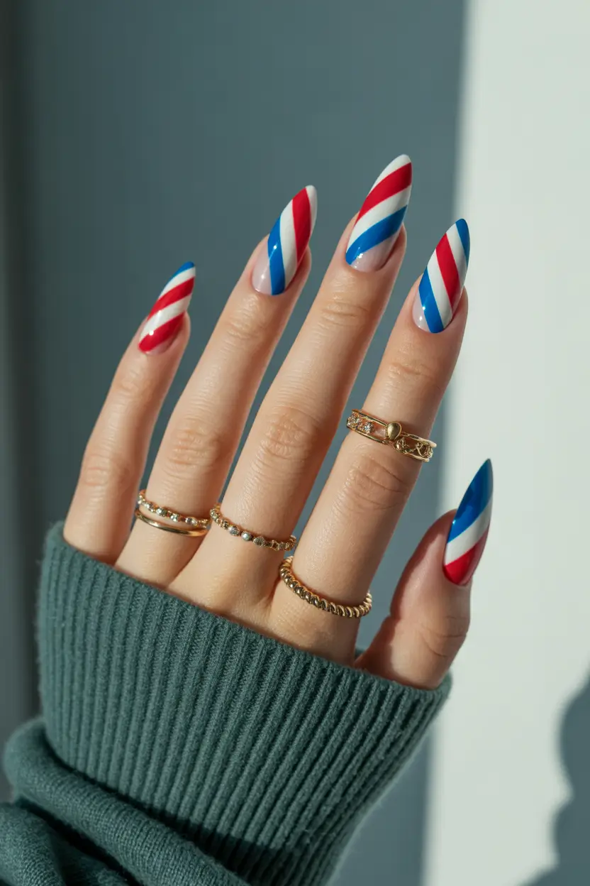 Best July Nail Colors for 2025 Barbershop Swirl Meets Americana Chic