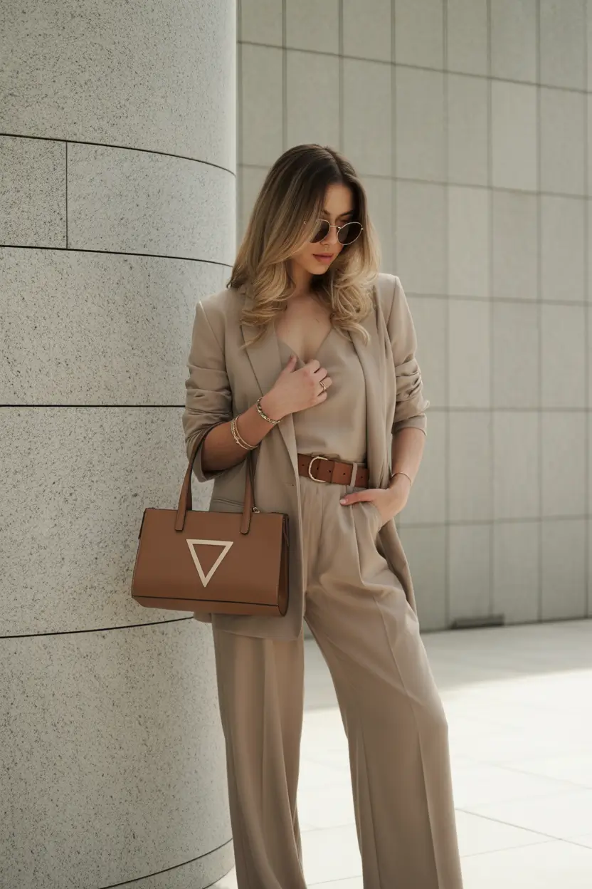 fall-business-casual-outfits-Tonal-Tan