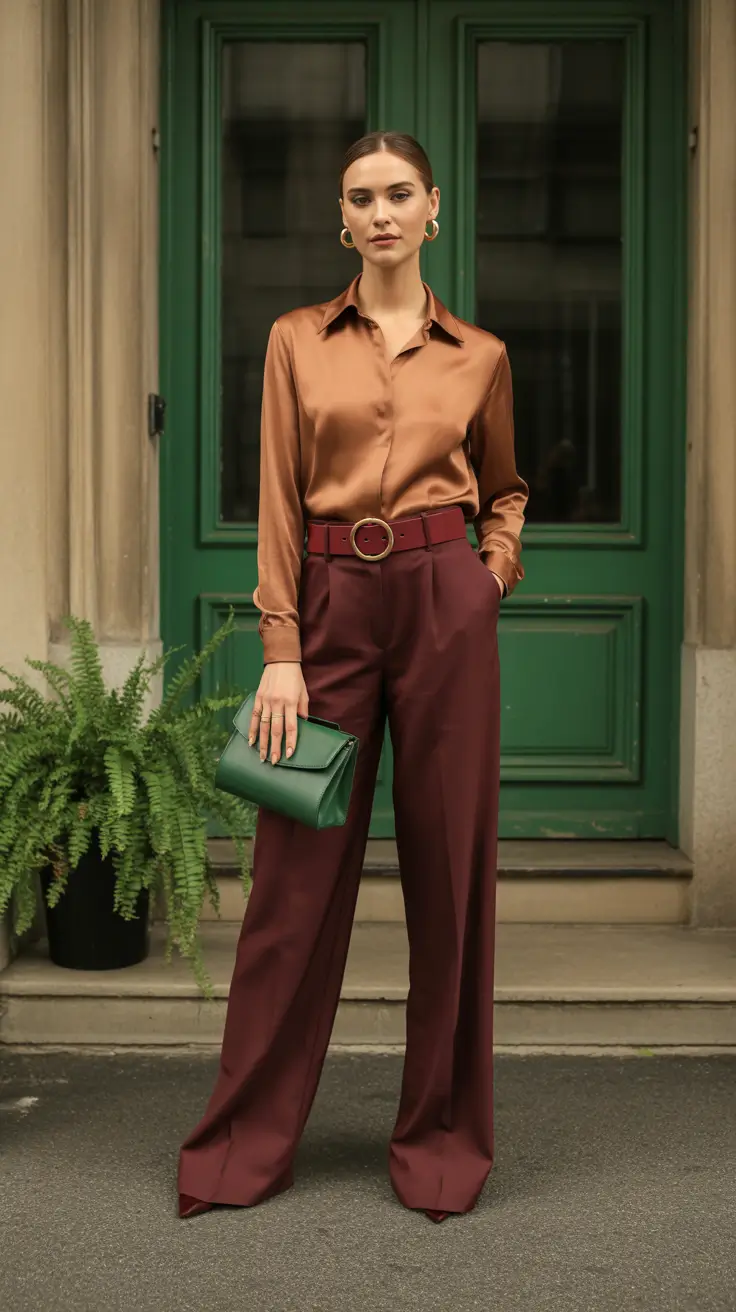 fall business casual outfits Satin & Strength: Mixing Softness with Authority