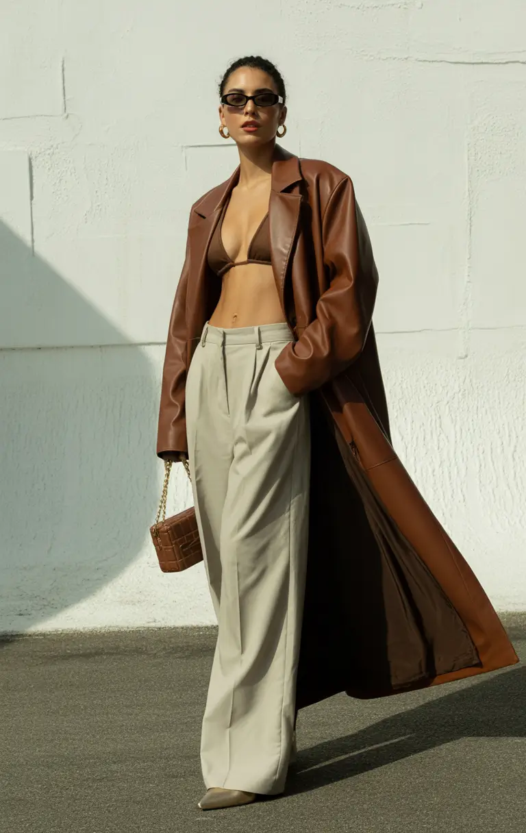 simple casual fall outfits Cool-Girl Drama in Leather and Neutrals