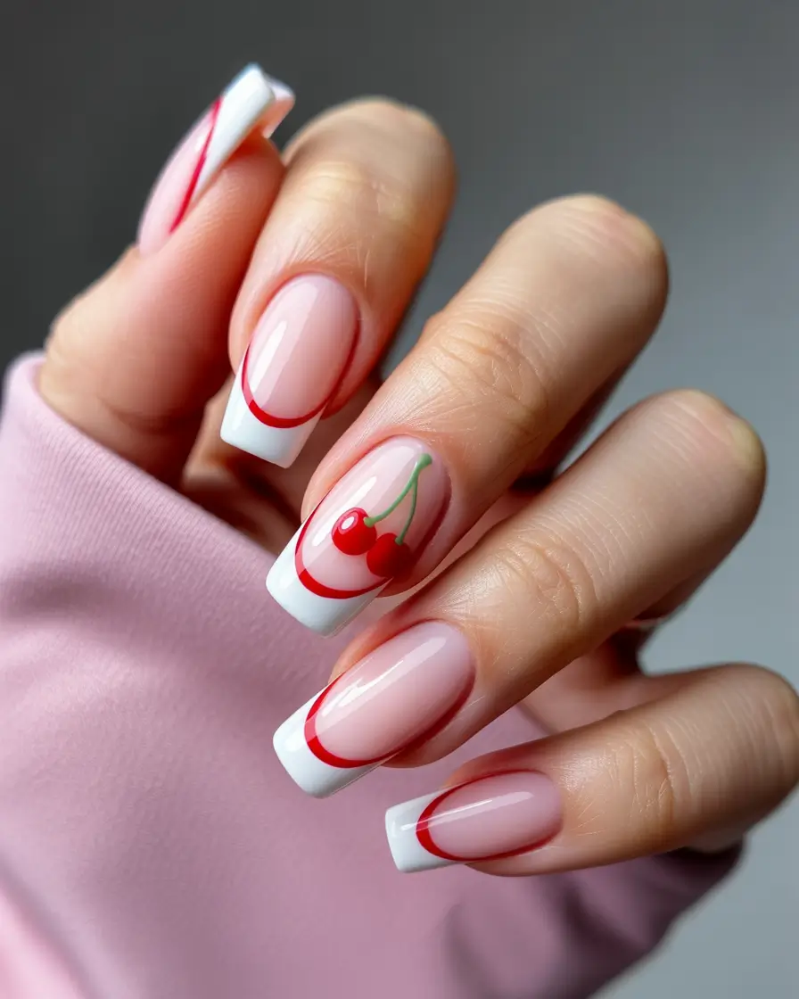 Cherry Nail Inspo That Pops in 2025 Double French Cherry Frame