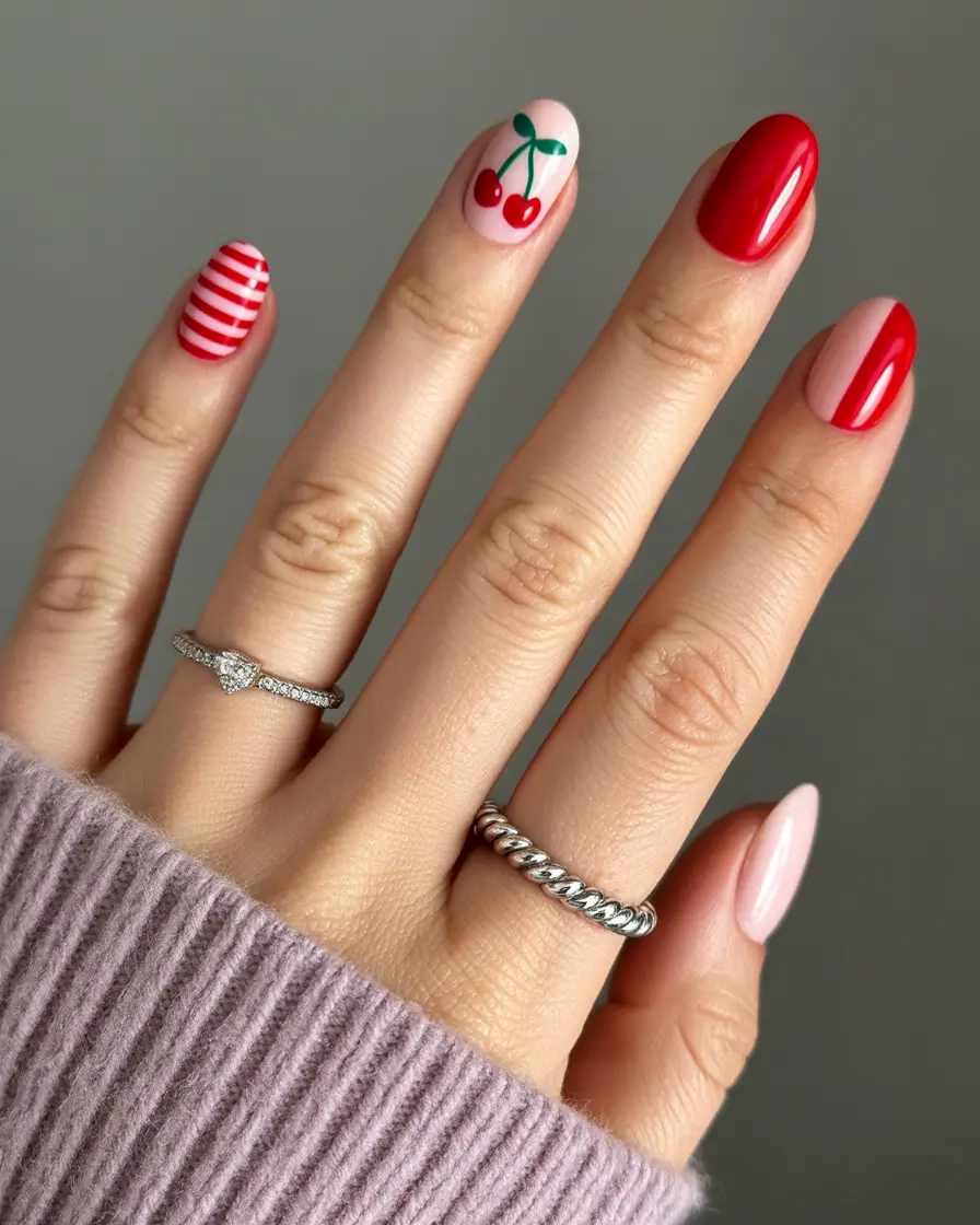Cherry Nail Inspo That Pops in 2025 Pin-Up Pop Cherry Combo