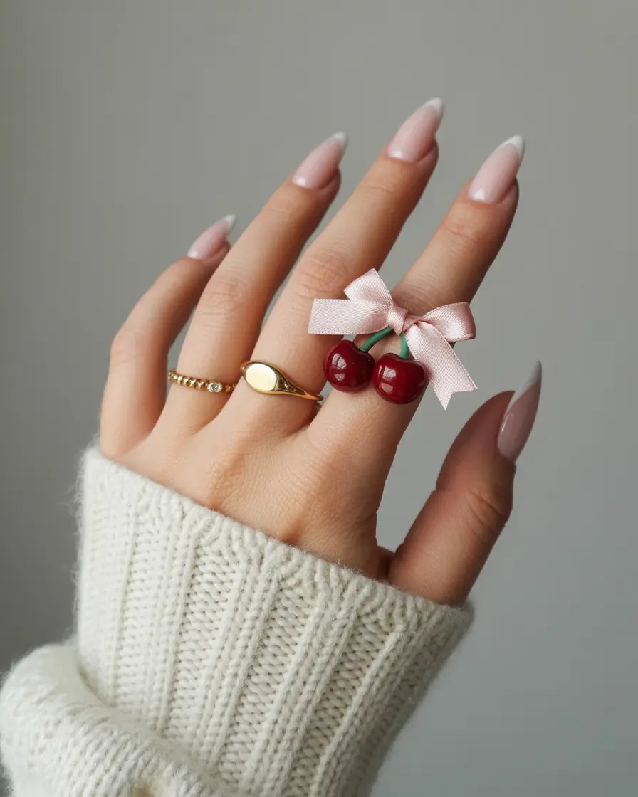 Cherry Nail Inspo That Pops in 2025+Cherry Glazed Elegance with a Hint of Charm