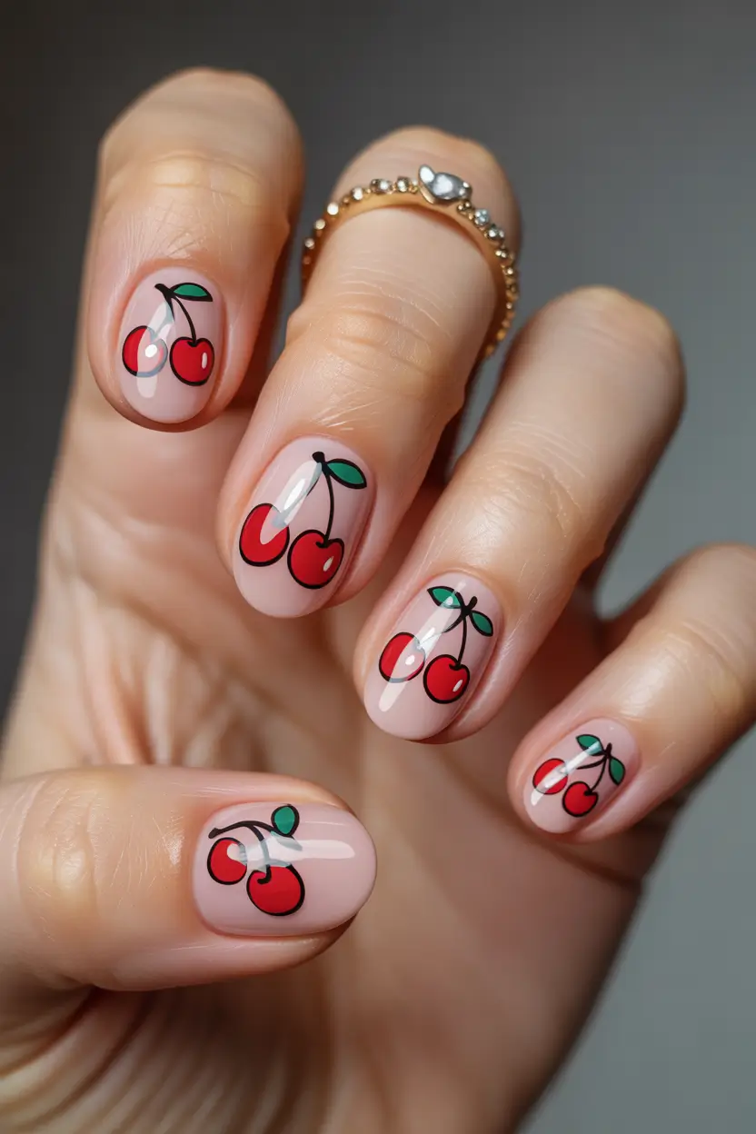 Cherry Nail Inspo That Pops in 2025+Minimalist Cherry Art for the Short Nail Girlies