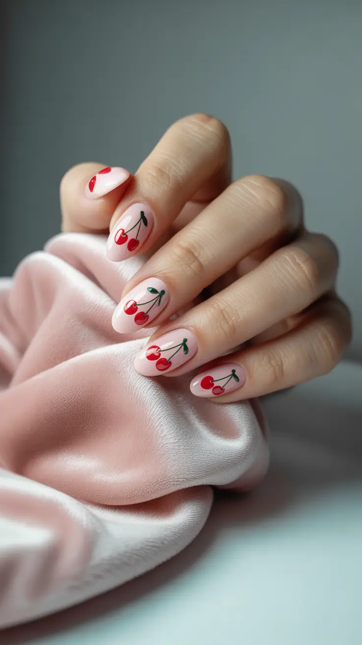 Cherry Nail Inspo That Pops in 2025+Delicate Mocha-Cherry Blush