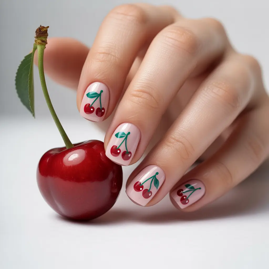 Cherry Nail Inspo That Pops in 2025+Soft-Serve Cherry Sweet on Square Nails