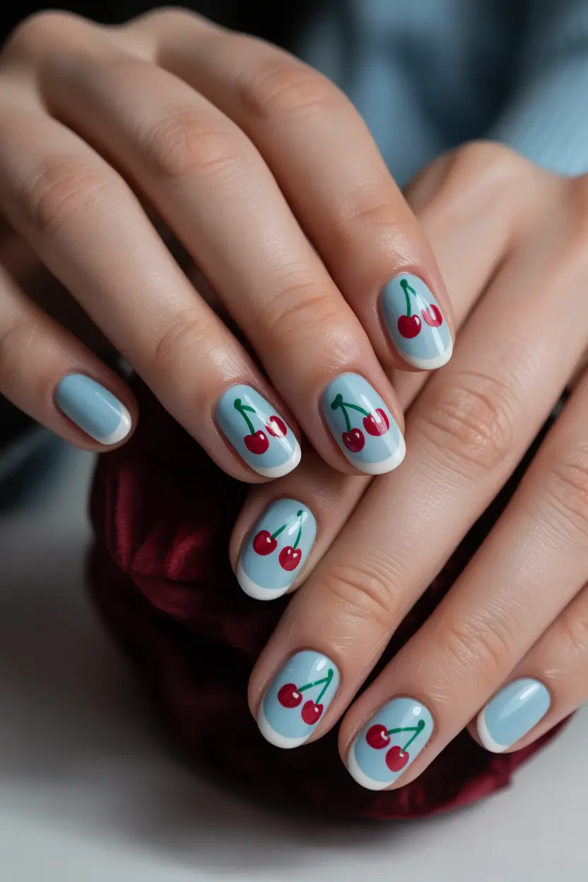 Cherry Nail Inspo That Pops in 2025 Cherry Pop Blue Base