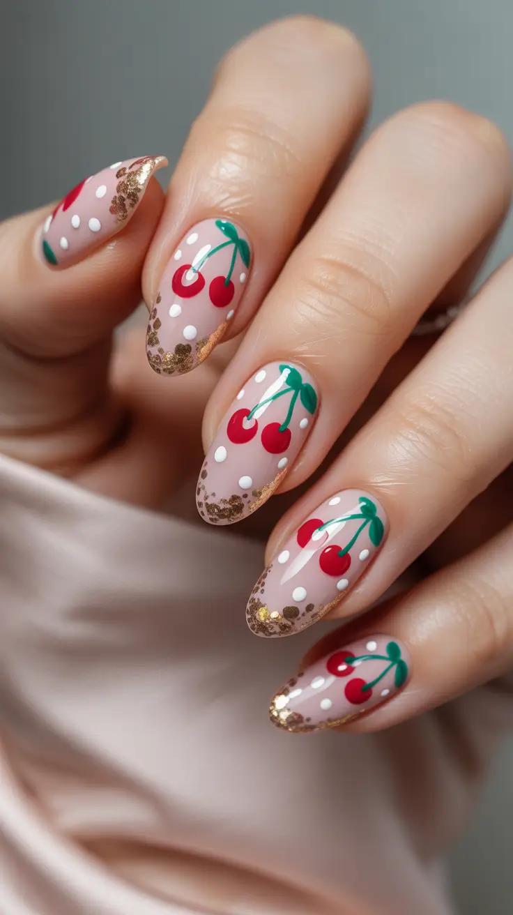 Cherry Nail Inspo That Pops in 2025 Glitter Cherry Polka Glam