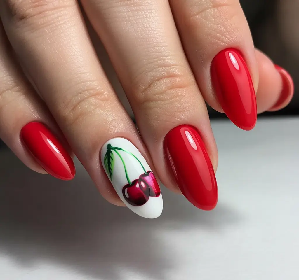Cherry Nail Inspo That Pops in 2025 Deep Gloss Cherry Accent