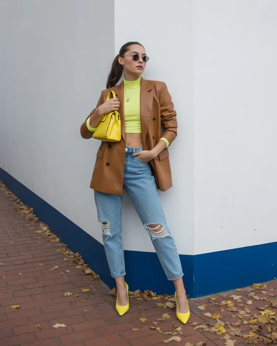 mom-outfits-for-fall-Polished-Neons-with-Leather-Confidence