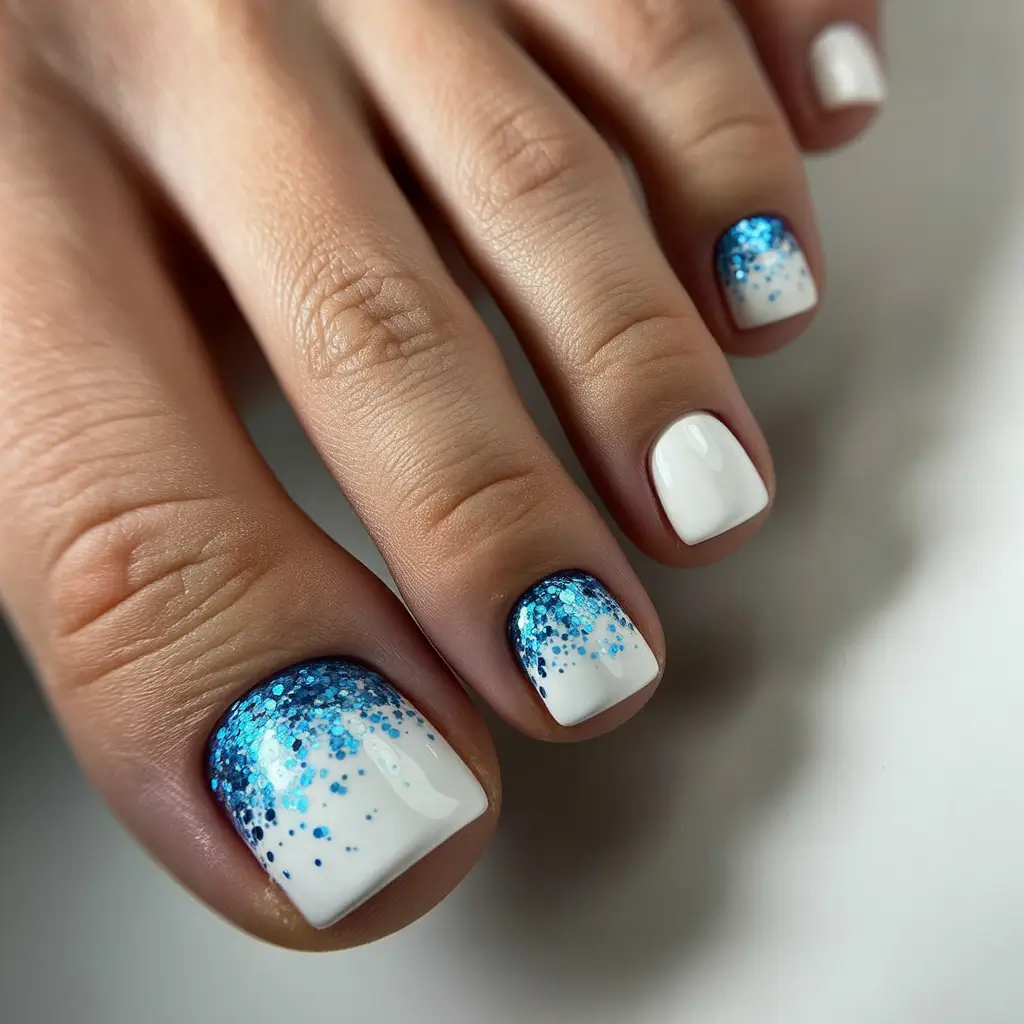 Cute July Toe Nails for Summer 2025 Frozen Firecracker Fade