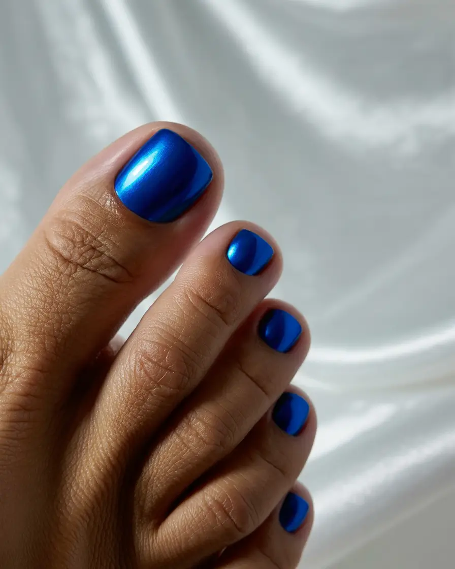 Cute July Toe Nails for Summer 2025 Electric Blue Glow-Up