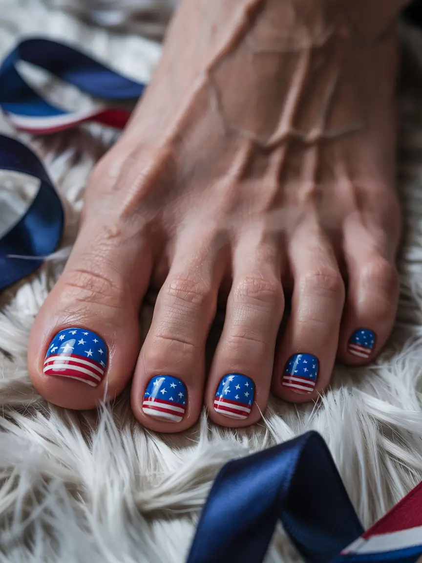 Cute July Toe Nails for Summer 2025 Americana All Over