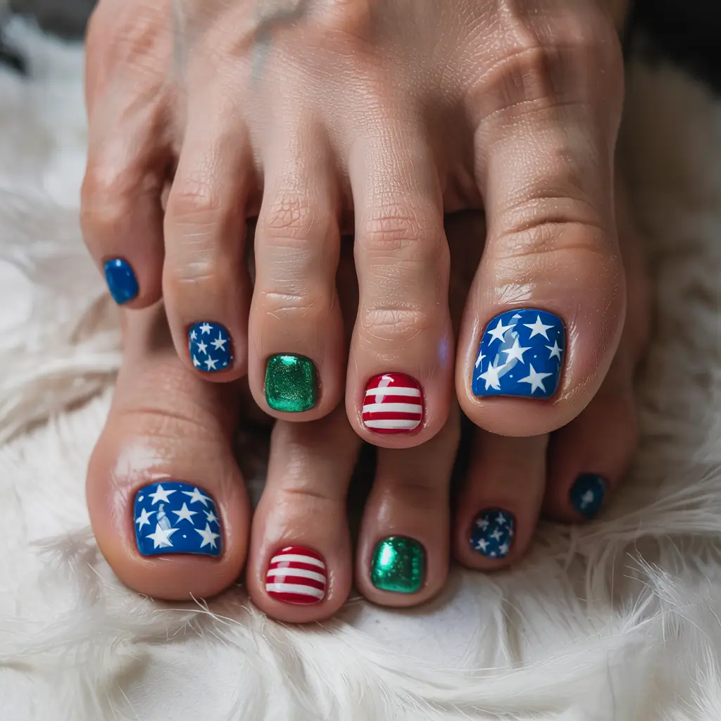 Cute July Toe Nails for Summer 2025 Electric Freedom Pop