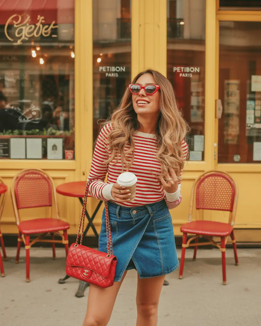 early fall outfits Parisian Stripes Meet Denim Cool