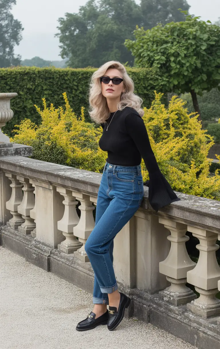 early fall outfits Understated Luxe in Black and Blue