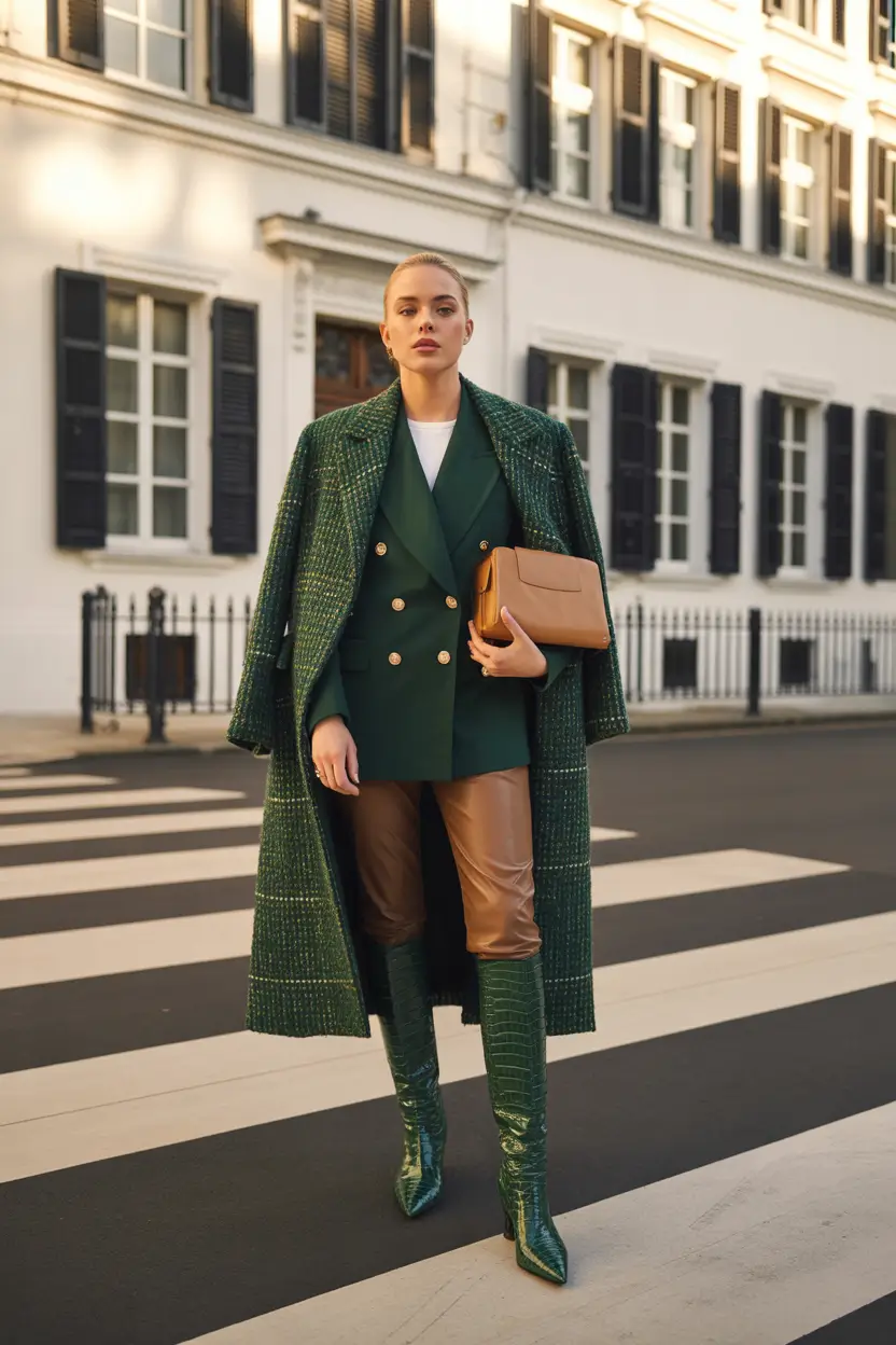 early fall outfits+Forest Green Femme Fatale