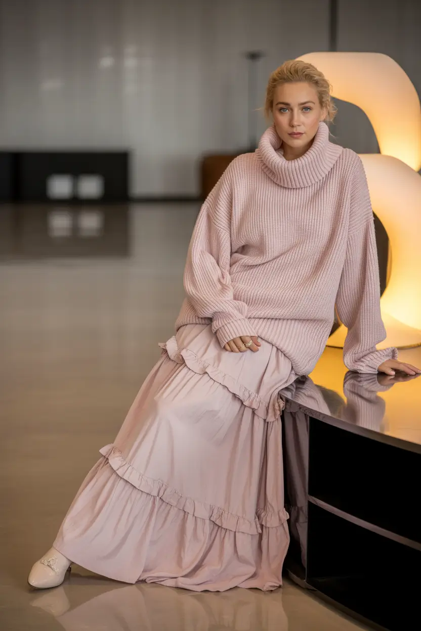 fall outfits for women over 50 Soft Drama in Blush Layers