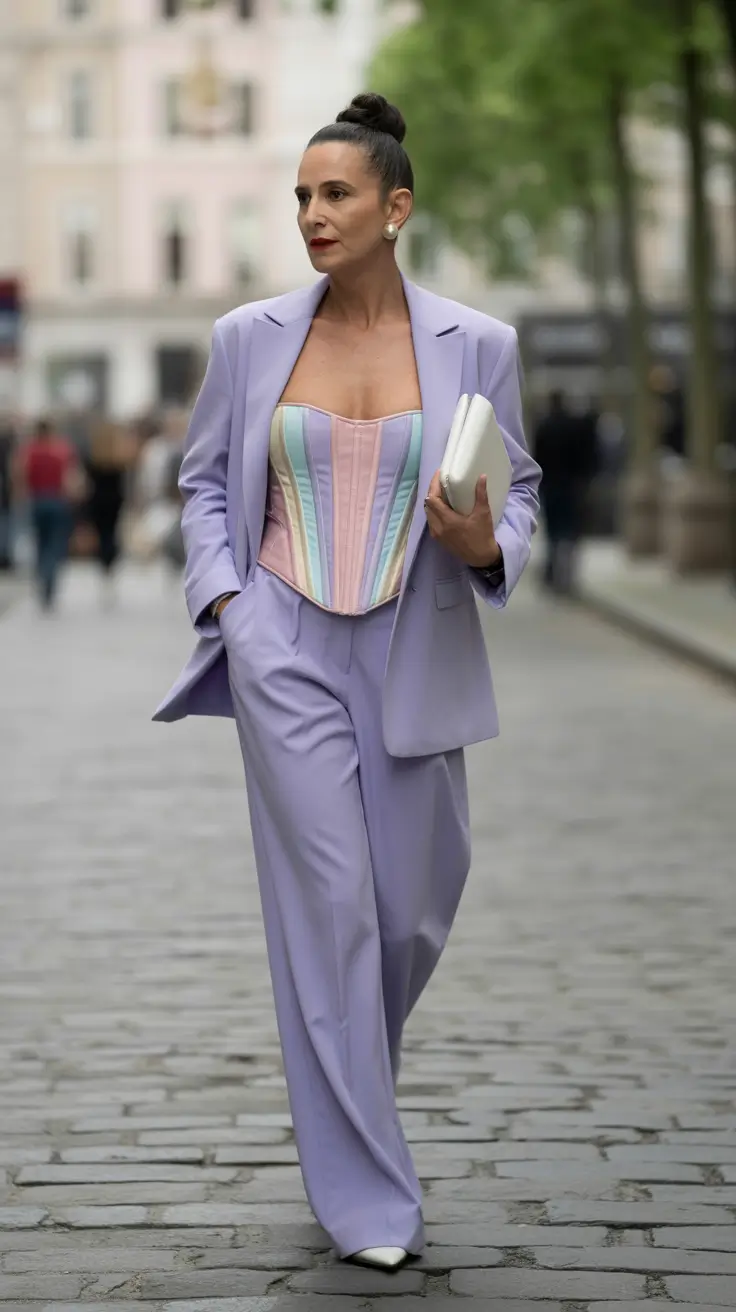 fall outfits for women over 50+Power Pastels with a Corset Twist